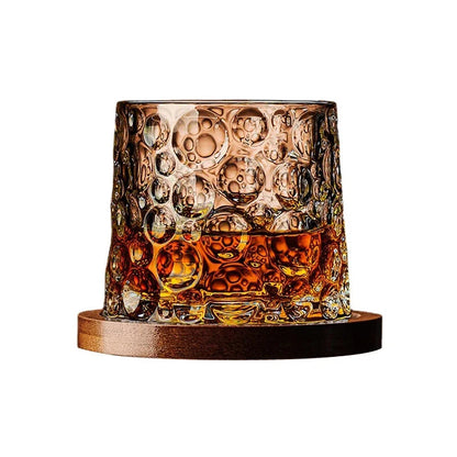 Whiskey Glass Set Crystal Swirl Tumblers with Wooden Base Barware
