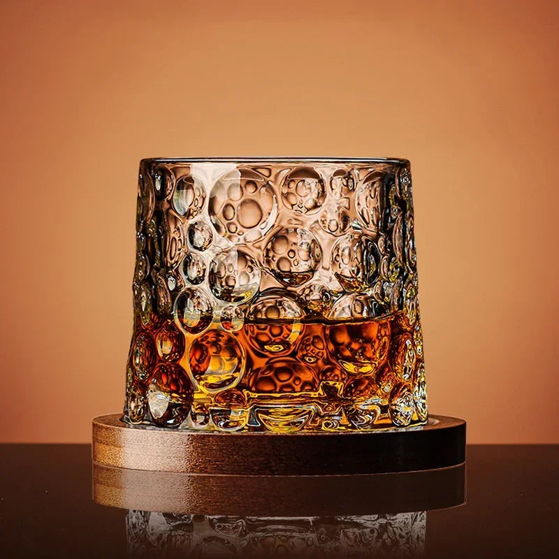 Whiskey Glass Set Crystal Swirl Tumblers with Wooden Base Barware