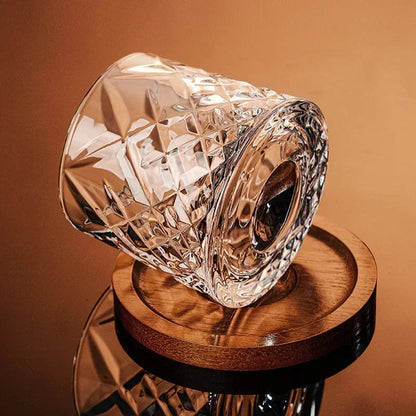 Whiskey Glass Set Crystal Swirl Tumblers with Wooden Base Barware