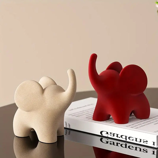 Elephant Statue Decorative Figurine Velvet Finish Resin Decor