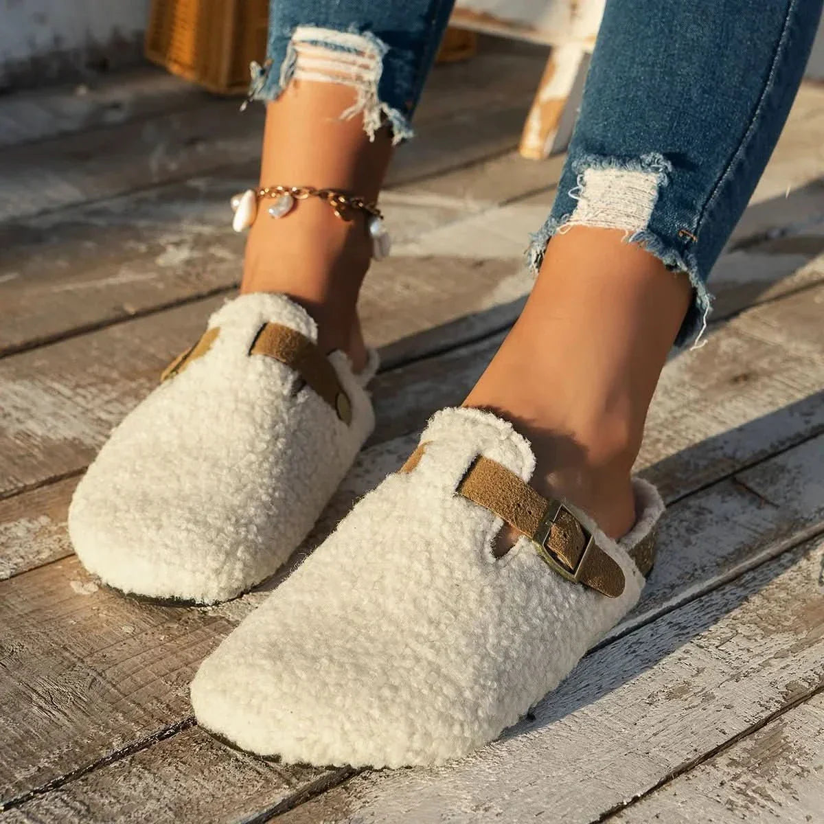 Slippers Shearling Mule Wool Lined Non Slip House Shoes