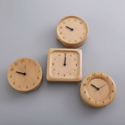 Alarm Clock Wooden Silent Analog Bedside Table Clock