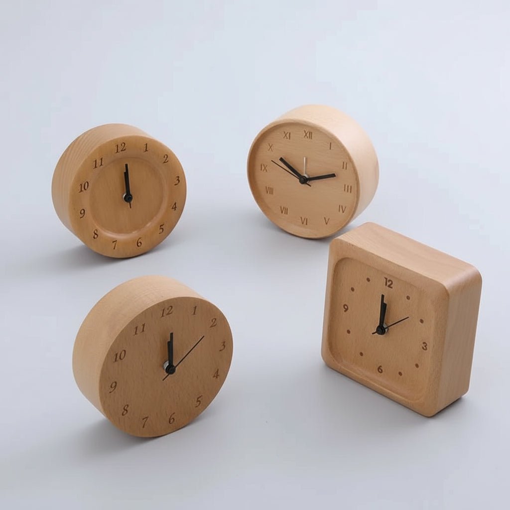 Alarm Clock Wooden Silent Analog Bedside Table Clock