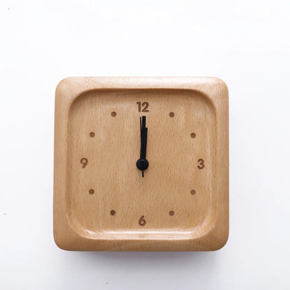 Alarm Clock Wooden Silent Analog Bedside Table Clock