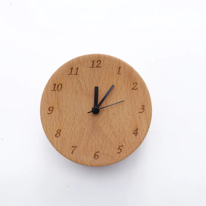 Alarm Clock Wooden Silent Analog Bedside Table Clock