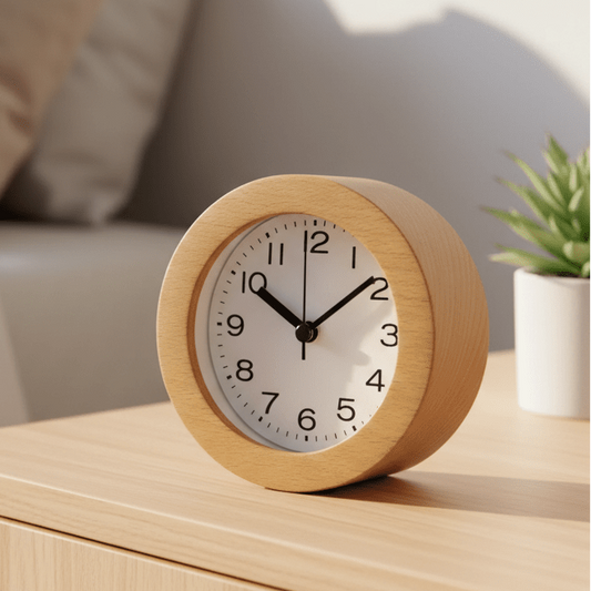 Alarm Clock Wooden Silent Analog Bedside Clock