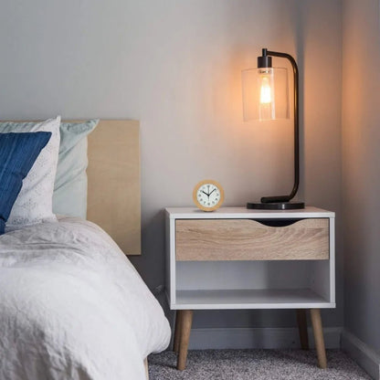 Alarm Clock Wooden Silent Analog Bedside Clock
