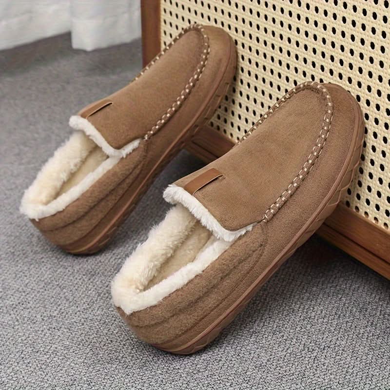 Mens Slippers House Shoes Warm Wool Loafer Indoor Winter Comfort
