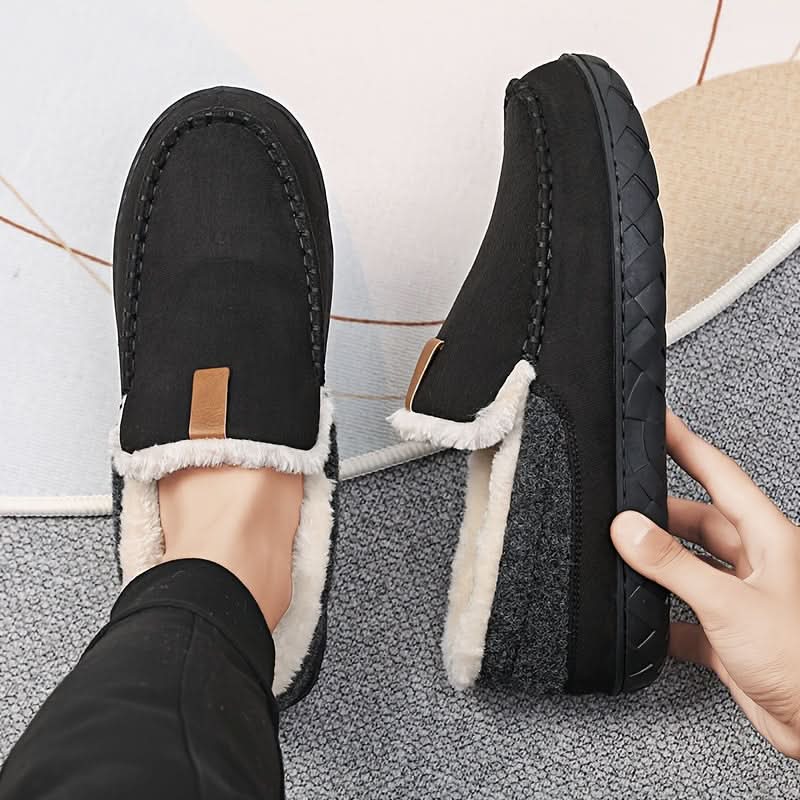 Mens Slippers House Shoes Warm Wool Loafer Indoor Winter Comfort