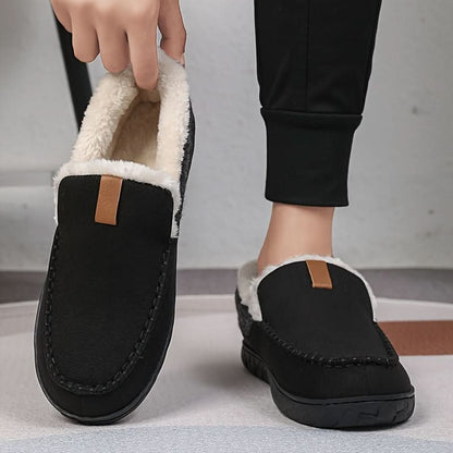 Mens Slippers House Shoes Warm Wool Loafer Indoor Winter Comfort