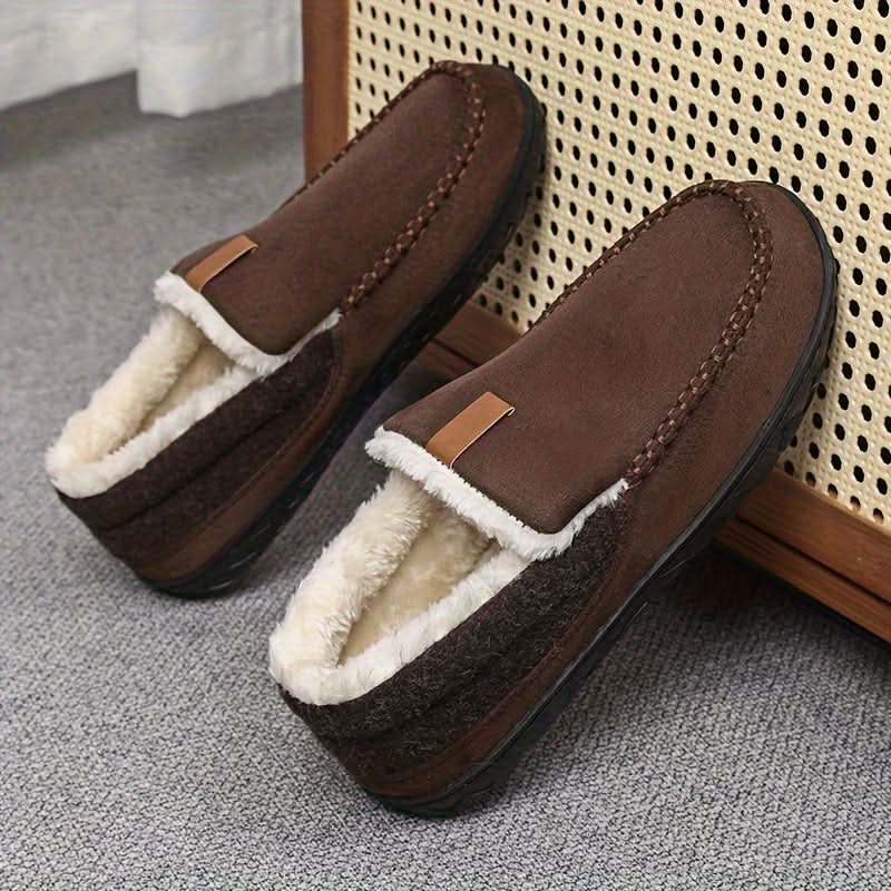 Mens Slippers House Shoes Warm Wool Loafer Indoor Winter Comfort