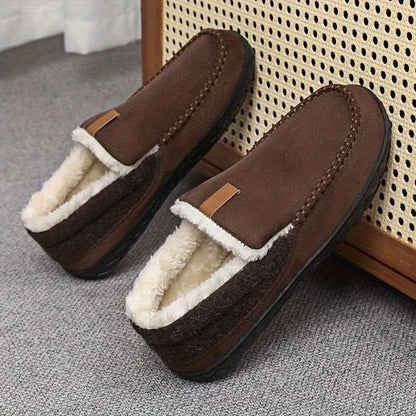 Mens Slippers House Shoes Warm Wool Loafer Indoor Winter Comfort