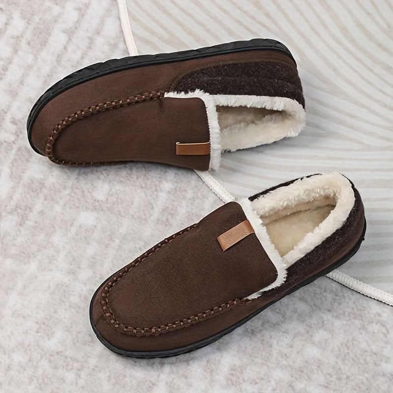 Mens Slippers House Shoes Warm Wool Loafer Indoor Winter Comfort